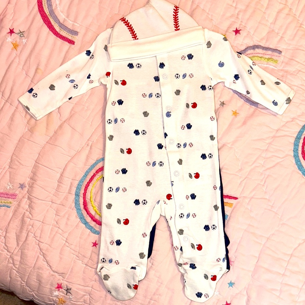 Carter’s boys football baseball soccer sleepwear. 3 months old.